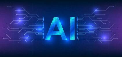 Artificial intelligence technology within a global technological network. With circuit lines forming AI characters connected by circuit boards, it represents the seamless connection vector