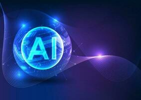Synergy between artificial intelligence and current technology. With the letter AI inside a technology circle and overlapping lines, it represents the seamless integration advancement of AI technology vector