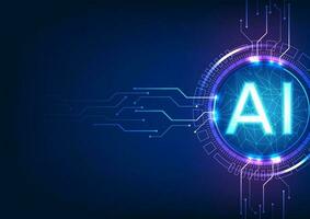 Connection of artificial intelligence technology. Featuring the AI letter within a technology circle and a circuit linking to it, it represents the synergy between AI and interconnected technology vector