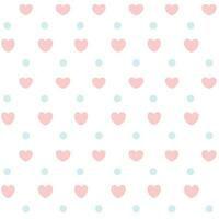 Seamless pattern with hearts and blue polka dots on white background vector
