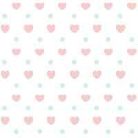 Seamless pattern with hearts and blue polka dots on white background vector