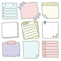 Hand drawn notepaper, doodle message sticky notes, vector illustration.