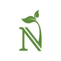 letter N with leaf concepts N logo template letter N icon nature logo template vector