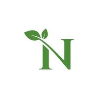 Letter N with leaf concepts, N logo template, letter N icon nature logo template vector