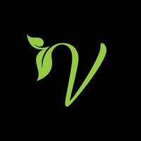 Initial Letter V With Leaf Luxury Logo. Green leaf logo Template vector Design