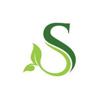 Initial Letter S With Leaf Luxury Logo. Green leaf logo Template vector Design.