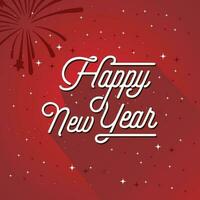 Happy New Year hand-lettering text on red background. Handmade vector calligraphy collection