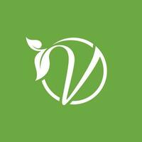Initial Letter V With Leaf Luxury Logo. Green leaf logo Template vector Design