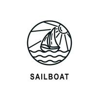 Simple Sailboat dhow boat ship on Sea Ocean Wave with line art style logo design vector