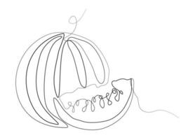 vector sandía continuo uno línea dibujo. Fruta mano dibujar línea Arte ilustración. minimalista negro línea bosquejo en blanco antecedentes. sano comida concepto contorno diseño para camiseta, tarjeta postal, logo.