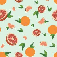 Seamless Vector grapefruit pattern. Summer flat background. Tropical fruit isolated on green background. Design art for picnic blanket, swimsuit. Template for textile, wrapping paper, postcard, banner