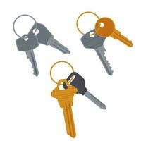 Golden and silver classic vector key on ring set, isolated on white background.