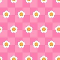 Y2k seamless pattern with daisies on chess background in trendy retro trippy 2000s style. vector