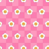 Y2k seamless pattern with daisies on chess background in trendy retro trippy 2000s style. vector