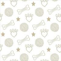 Seamless pattern with items for pets. Background with chewing bone, ball with spikes, paw print, star. Vector illustration.