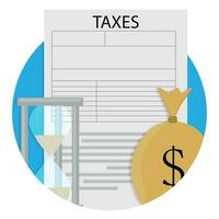 Pay taxes vector icon. Hourglass and income, taxation illustration