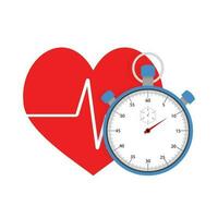 Measure pulse of stopwatch. Time and sport, heart beat after workout, vector illustration