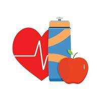 Fitness and diet for health. Health lifestyle, sport and food for heart. Vector illustration