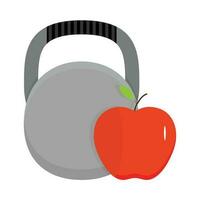 Kettlebell and apple. Health sport fitness and diet, vector illustration