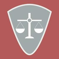 Badge scales of justice shield. Scale balance on element shield. Vector illustration