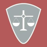 Badge scales of justice shield. Scale balance on element shield. Vector illustration