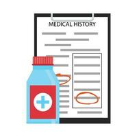 Treatment by medical history. Prescription and receipt, vector illustration