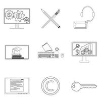 Seo icon linear set. Collaboration and coworking, copywriting work. Vector illustration