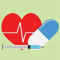 Arrhythmia treatment. Help for heart, syringe with adrenaline injection, vector illustration