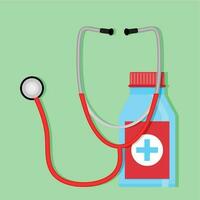 Therapy flat concept. Drug for health, antibiotic in bottle, vector illustration