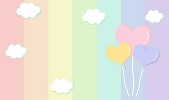 kids play background, rainbow color with clouds and heart balloons vector