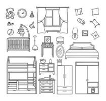 Vector set of hand drawn and isolated doodles of furniture and decorative elements. Sketches for use in design. Vector illustration