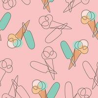 Seamless ice cream pattern. Ice cream line illustration background. Vector