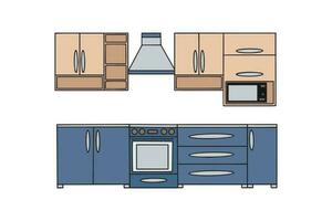 Kitchen with furniture. Modern cozy kitchen interior. Vector