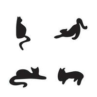 Set vector silhouette of the cat, different poses, black color, isolated on white background