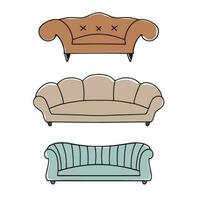 un grande conjunto de sofás mueble para el dormitorio y vivo habitación. vector en dibujos animados estilo. para sitios moderno interior diseño. vector ilustración