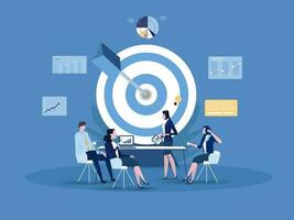 Team Business working on table with dartboard target. Business leadership, cooperation, partnership, team work symbol. vector illustration.