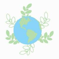 Vector illustration of Earth globe with green leaves, recycle leaves. Concept of World Environment Day, save the Earth, Earth day