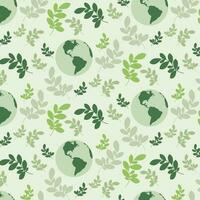 Earth day seamless pattern. International Mother Earth Day. Ecology with globe Earth, and leaves. Vector illustration