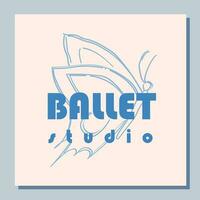 Theatre ticket design. Ballet school flyer template. Silhouette of a blue butterfly on white background. Blue card design. Vector illustration