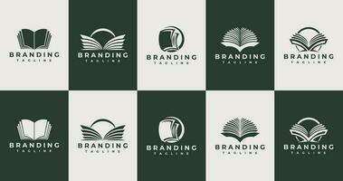 Set of modern abstract education book logo design. Line book learning logo set. vector