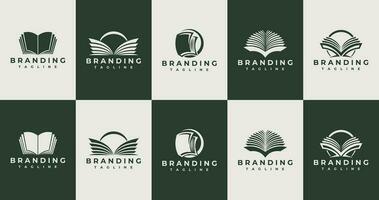 Set of modern abstract education book logo design. Line book learning logo set. vector