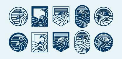 conjunto de plano línea mar ola icono logo diseño. silueta de Oceano ola logo icono. vector