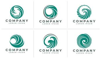 Minimalist abstract ocean wave circle logo branding. Modern line wave logo set. vector