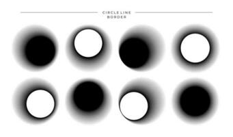 Detailed blur effect in sharp line circle border. Modern rounded ring frame set. vector