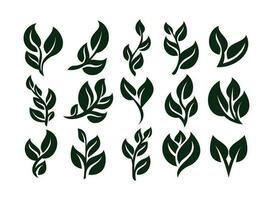 Simple nature eco leaf icon logo design set. Flat organic plant silhouette icon. vector