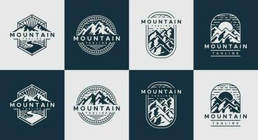 Vintage line mountain peak logo design set. Retro mountain hill emblem logo set. vector