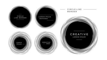 Set of abstract brush stroke spiral circle border. Modern round sphere frame. vector