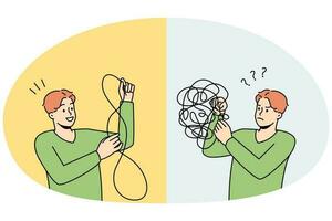 Man untangle puzzle relieve stress vector