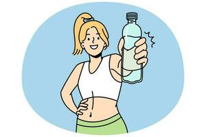 Smiling fit woman recommend water drinking vector