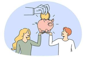 Couple saving money in piggybank vector